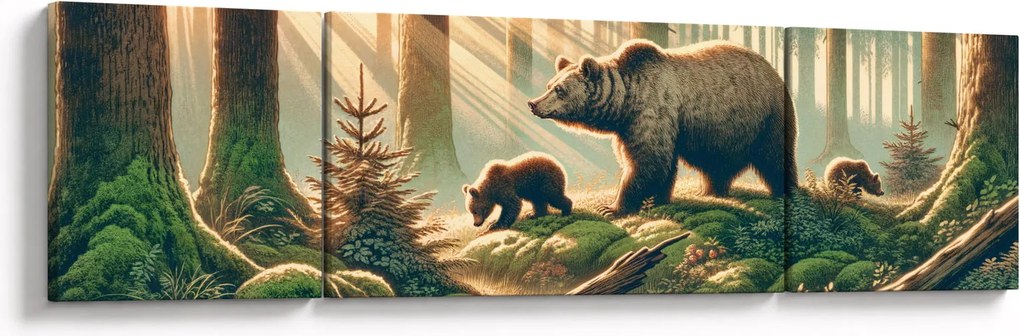 Obraz - Niedźwiedzie w lesie (170x50 cm)