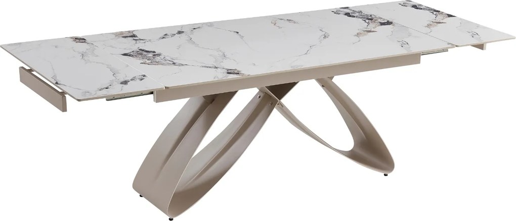Rozkładany stół z ceramicznym blatem Luigi 160-240 cm, biały marmur/kaszmir