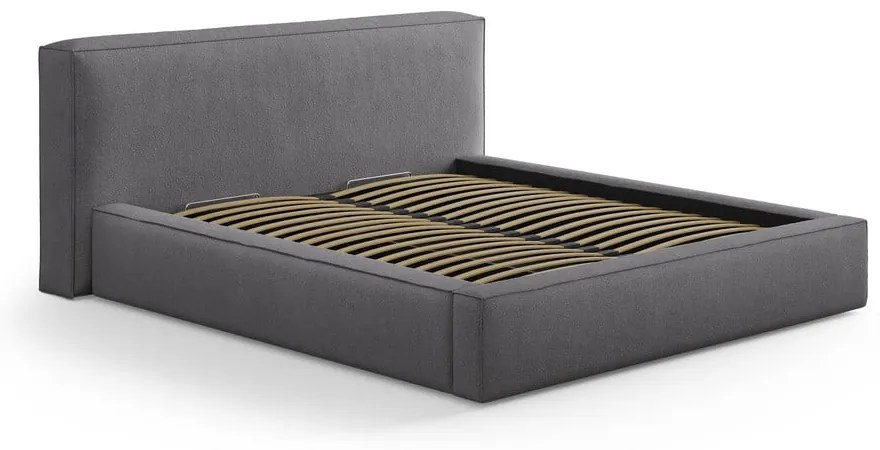 Ciemnoszare tapicerowane łóżko dwuosobowe ze schowkiem ze stelażem 200x200 cm Simon Olivia – Micadoni