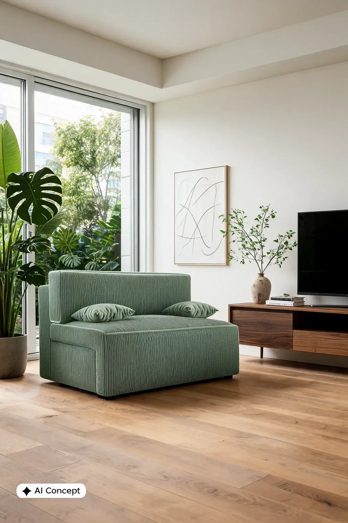 Miętowa tapicerowana sofa rozkładana M1-P69