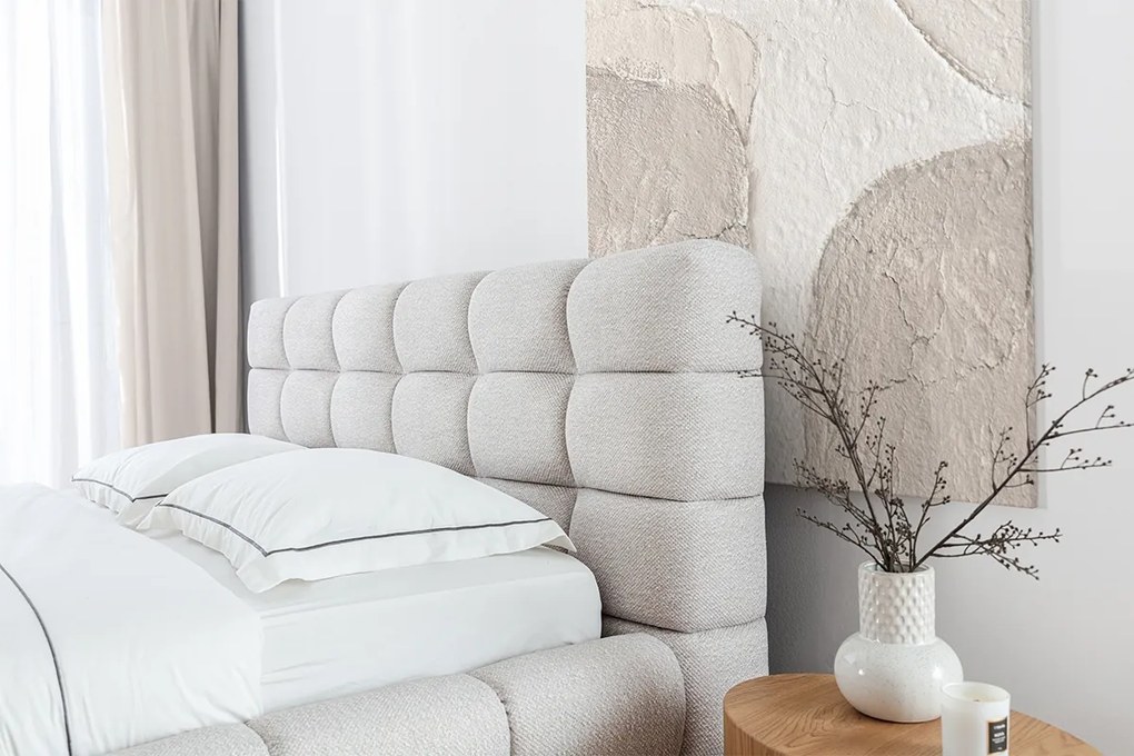 Łóżko sypialniane Magnelio Prestige 160x200 - beżowa tkanina łatwoczyszcząca Leo 03