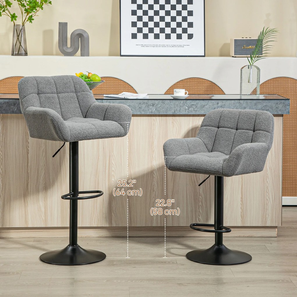 HOMCOM Hokery Barowe 2 w Zestawie w Stylu Retro Regulowane Flock Szary + Czarny