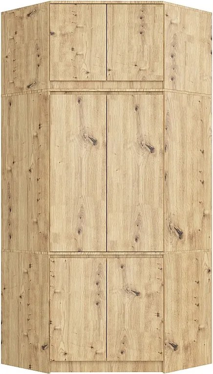 Szafa narożna z nadstawką AKORD S100 Dąb Artisan 100 cm 6 drzwi kolor Dąb Artisan mat 9 półek 100x50x235 cm