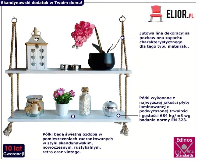 Biała półka wisząca do salonu - Stelo 2X