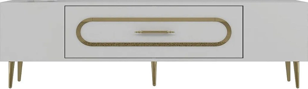 Stojak pod TV – 150 cm x 48,2 cm x 29,6 cm – Biały i złoty – Melamina