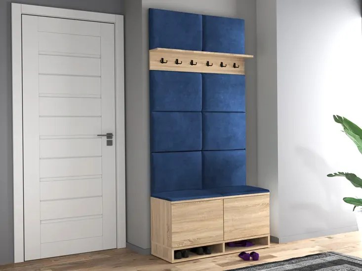 Garderoba z welurowymi panelami ściennymi dąb sonoma + granat C9-L75