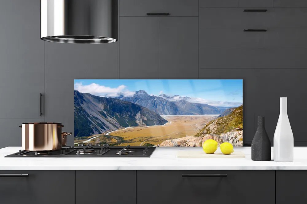 Szkło do Kuchni na Ścianę Malowniczy Pejzaż Górskiej Doliny