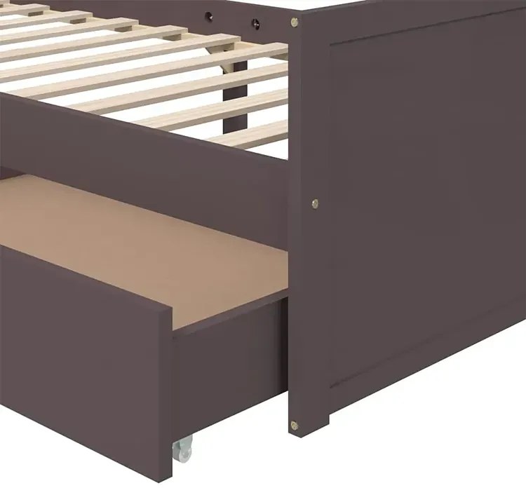 Łóżko drewniane z szufladami ciemny brąz 90x200 - Kamos