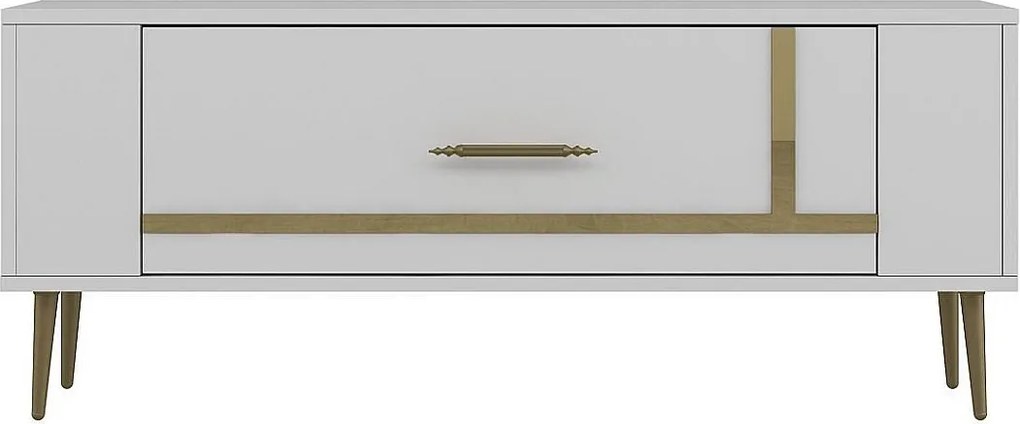 Stojak pod telewizor – 120 cm x 48,2 cm x 26,4 cm – Biały i złoty – Płyta wiórowa pokryta melaminą