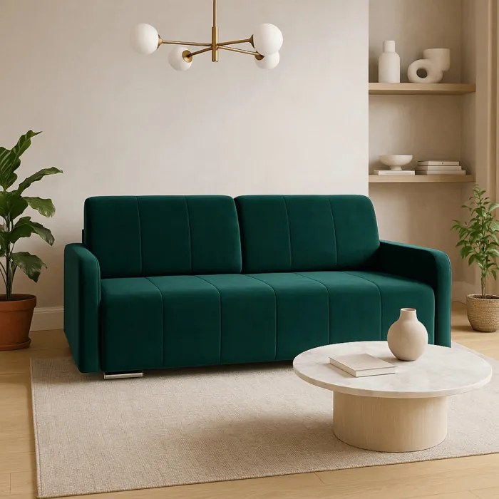 Sofa Rozkładana z Funkcją Spania IBIZA Dwuosobowa Zielona Nowoczesna do Salonu