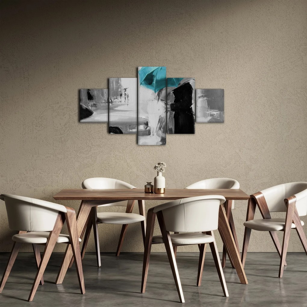 Obraz - Zakochana para z parasolem, niebieski (125x70 cm)