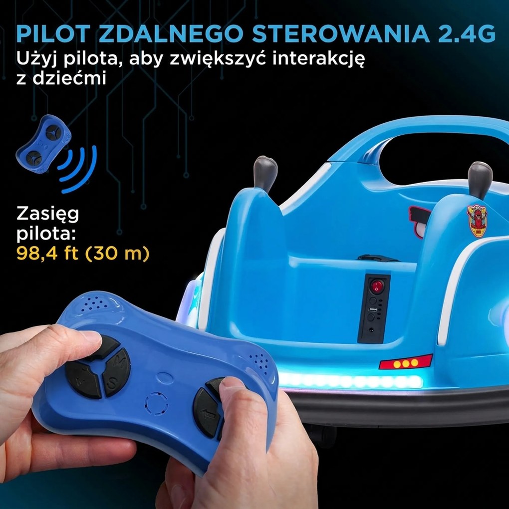 AIYAPLAY Dziecięcy autoscooter, obrót 360°, dla 3-5 lat, z pilotem, muzyką, Niebieski