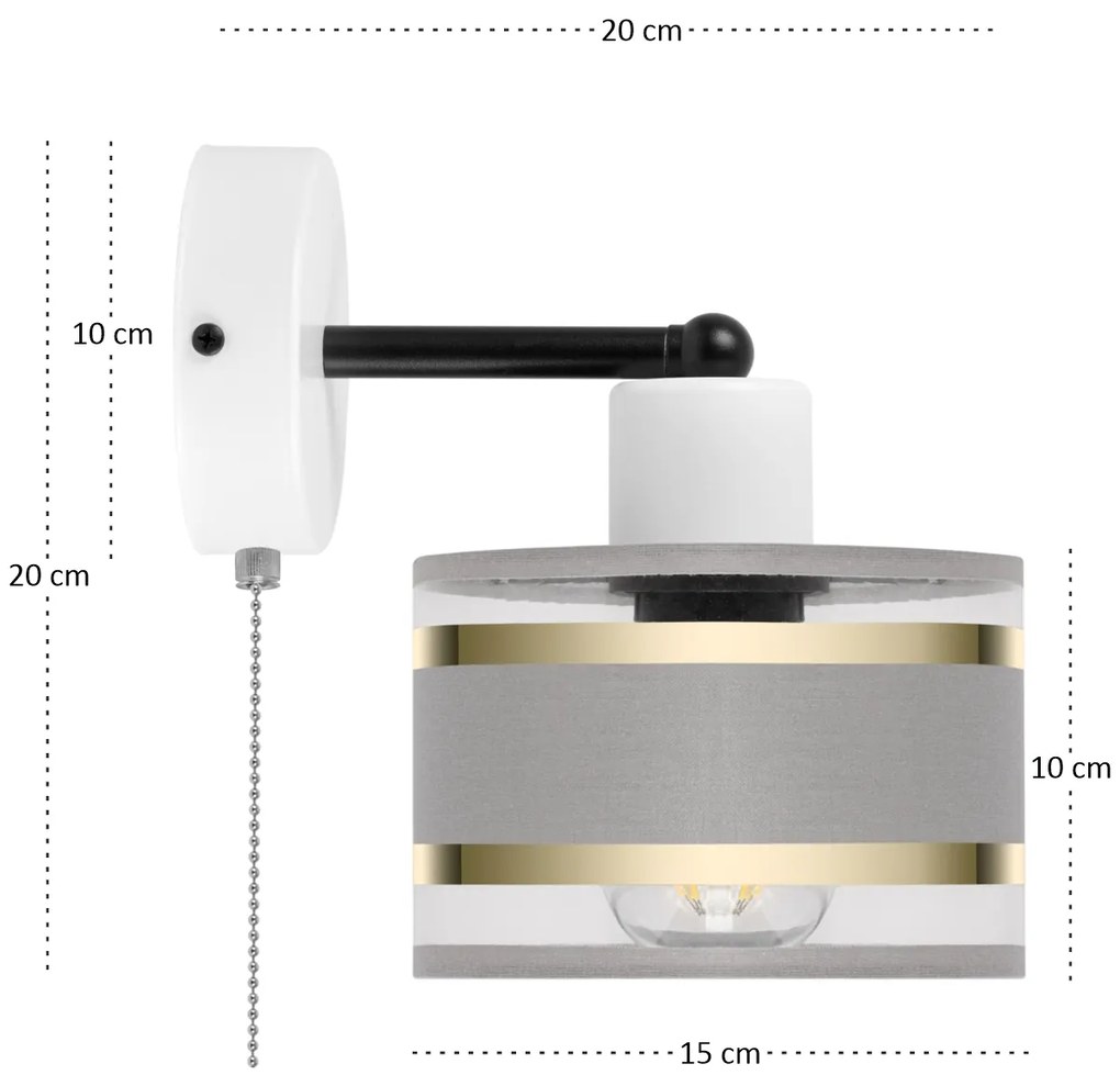Biały kinkiet LED z włącznikiem z szarym abażurem SHWD-TI-1010WE-GR je