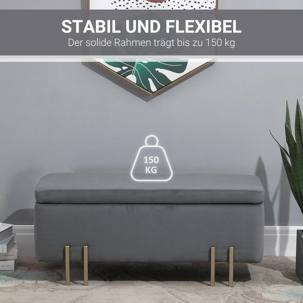 HOMCOM Ławka elegancka tapicerowana ławka ze schowkiem skrzynia z siedziskiem ciemnoszara