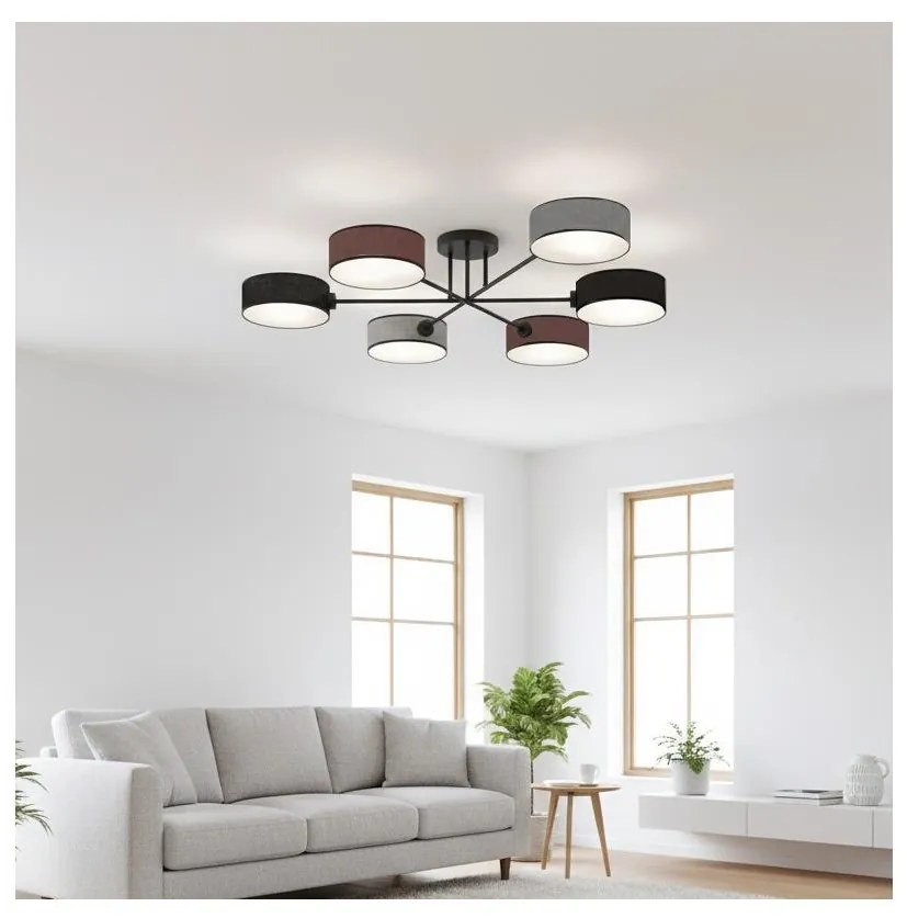 Przysufitowy żyrandol MAGA 6xE14/10W/230V czarny/brązowy/szary