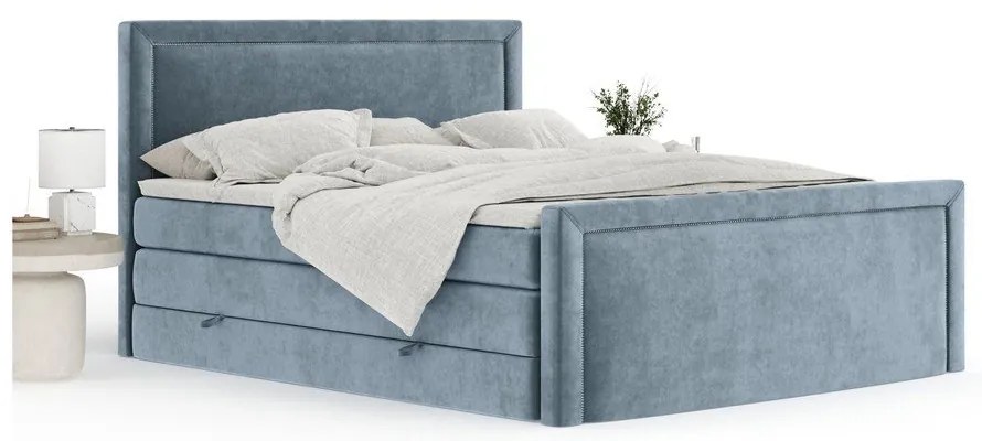 Niebieskie łóżko kontynentalne ze schowkiem 200x200 cm Lavenda – Maison de Rêve
