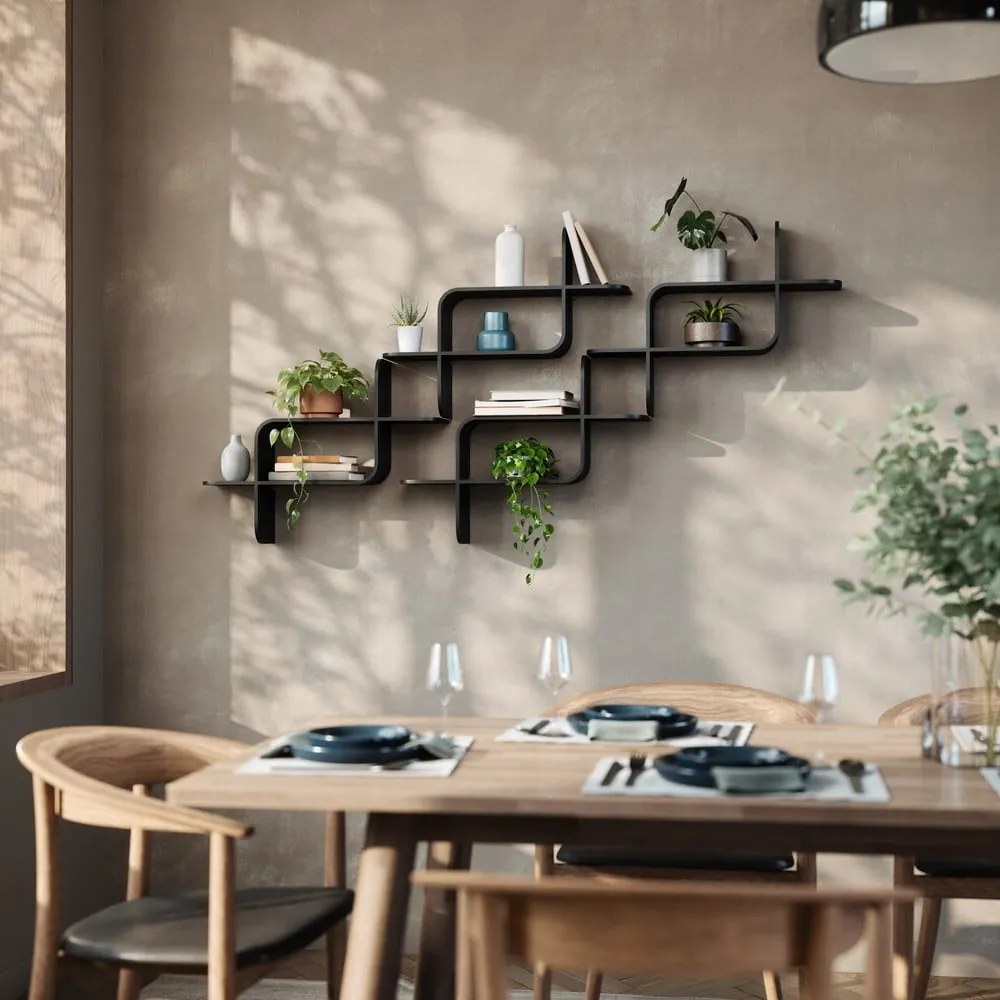 Czarna wielopoziomowa półka z litego drewna kauczukowego 62 cm Montage – Umbra