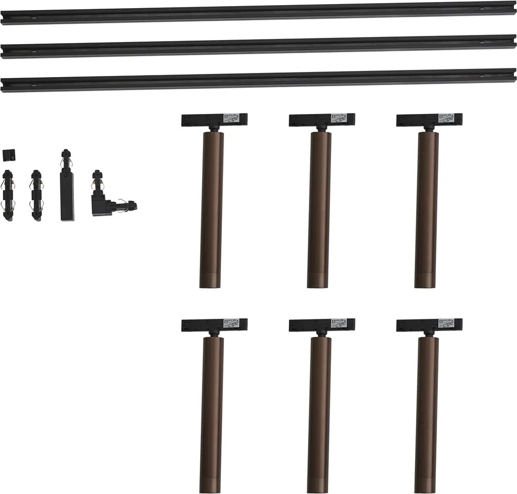 Nowoczesny system szynowy czarny z 6 ciemnobrązowymi reflektorami 1-fazowy - Slimline Avery