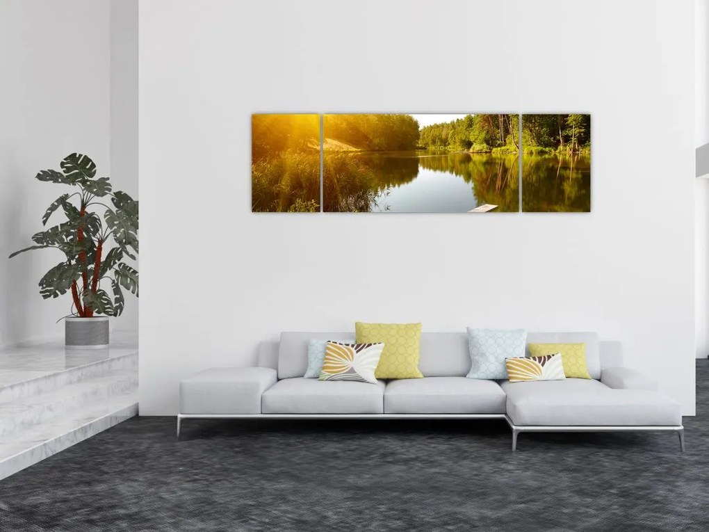 Obraz - Jezioro w pobliżu lasu (170x50 cm)