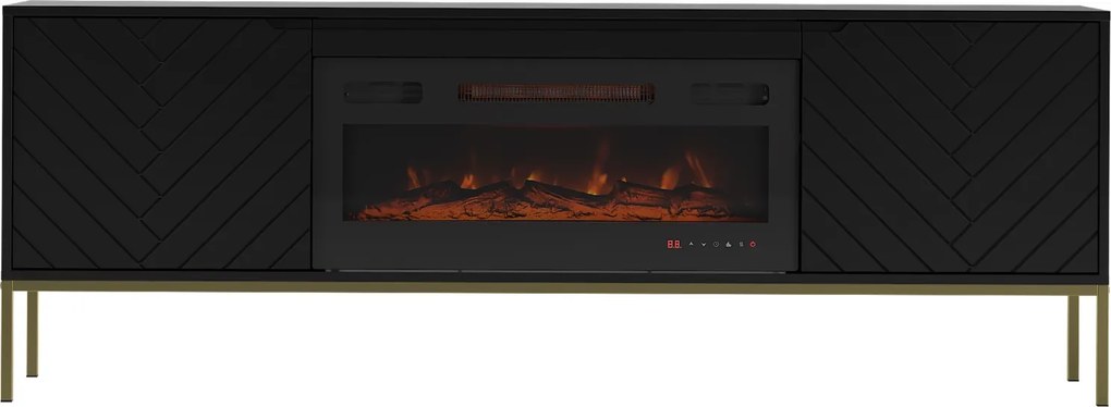 Szafka RTV z kominkiem Aspen 02 czarny/złoty 180 cm