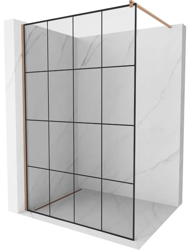 Mexen Kioto ścianka prysznicowa Walk-in 160 x 200 cm, czarny wzór 8 mm, miedź szczotkowana - 800-160-101-65-77