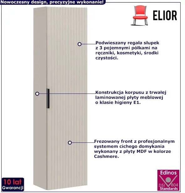 Beżowy frezowany ścienny regał łazienkowy - Edar 4X