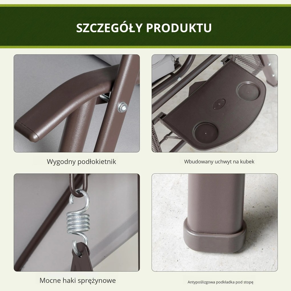 Outsunny huśtawka ogrodowa 2osobowa z daszkiem przeciwsłonecznym poduszka metal poliester khaki 162x118x173cm | Aosom PL