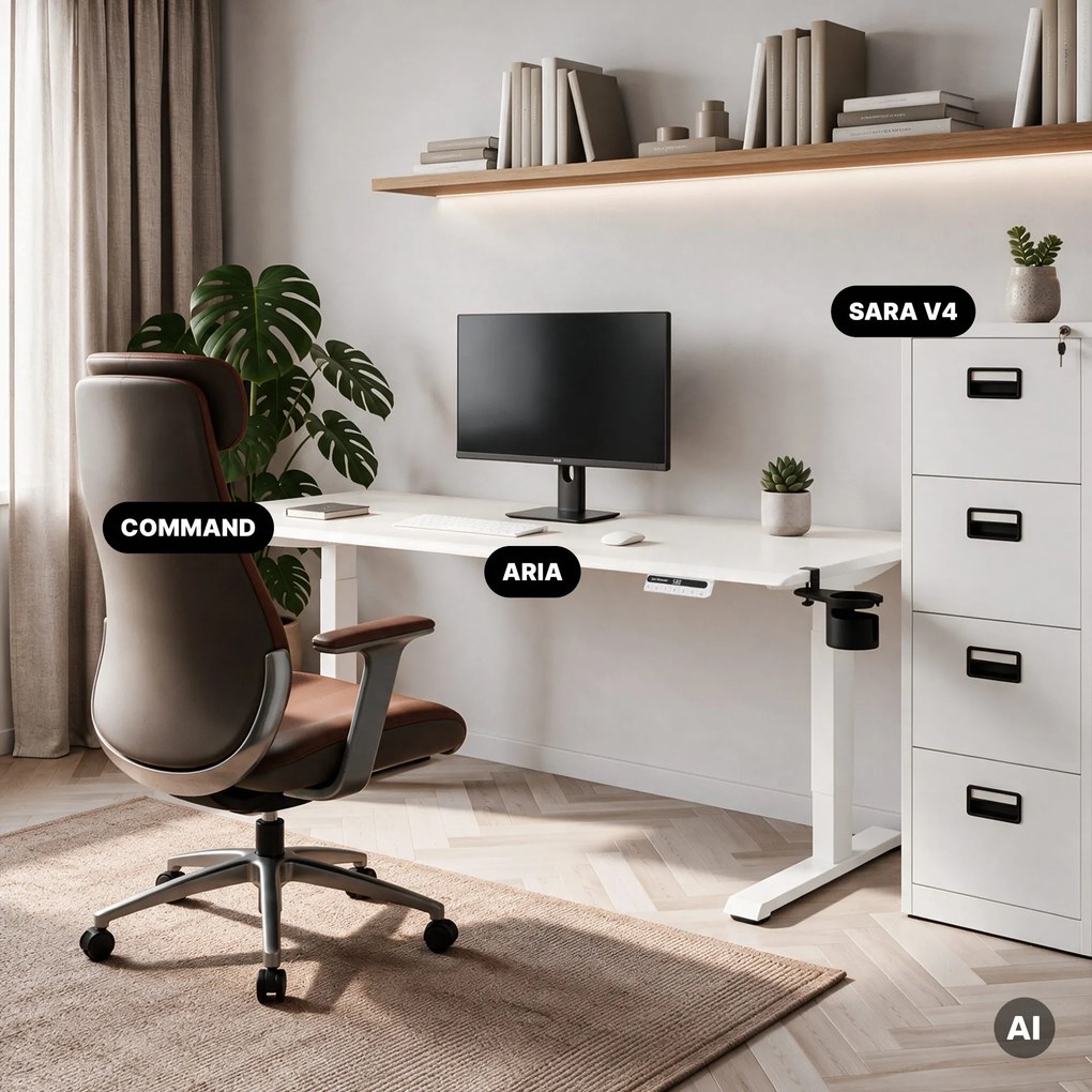 Biurko elektryczne z regulacją wysokości ergonomiczne białe,1600x800 mm: ARIA