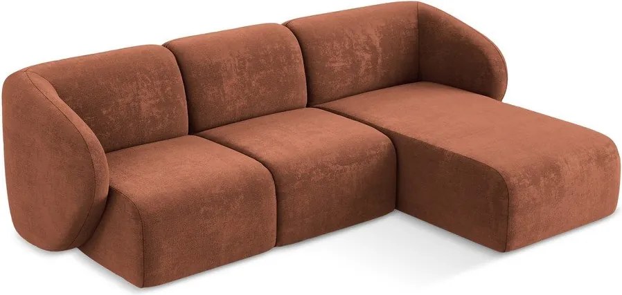 Narożnik z tkaniny szenilowej (prawostronny/z szezlongiem) w kolorze terakoty Lani – Makamii