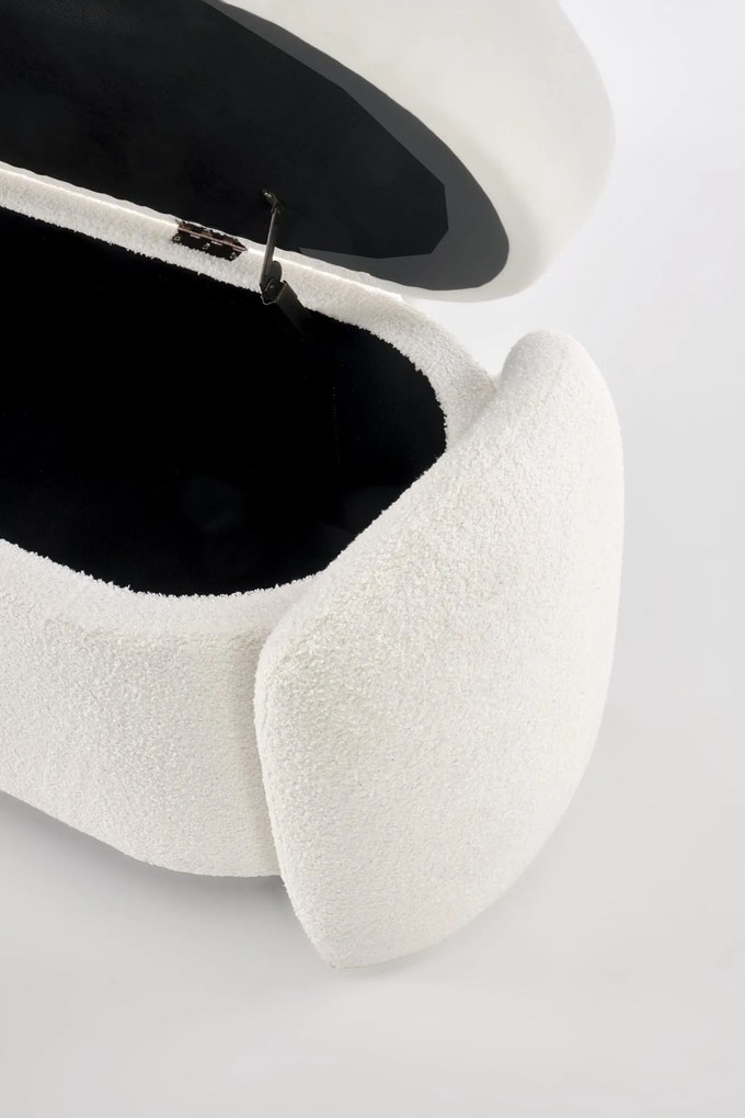 Ławka, Pufa FICARIA z pojemnikiem w kolorze kremowym, tkanina boucle, 150x40x47 cm