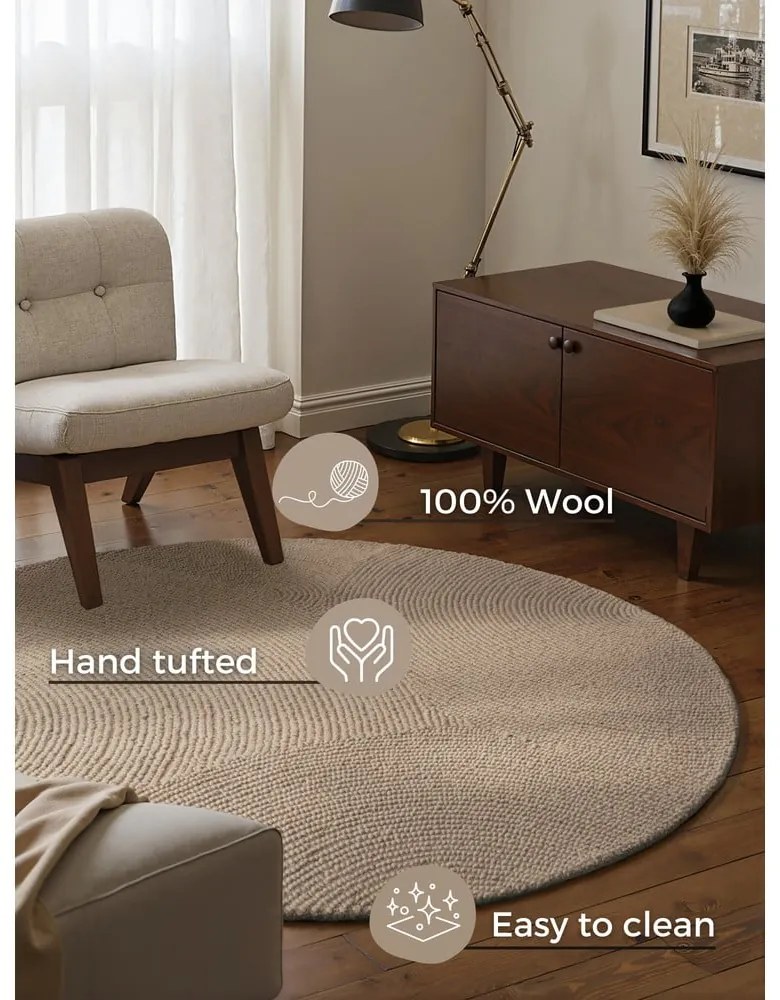 Beżowy wełniany okrągły dywan tkany ręcznie ø 150 cm Calmio – Hanse Home
