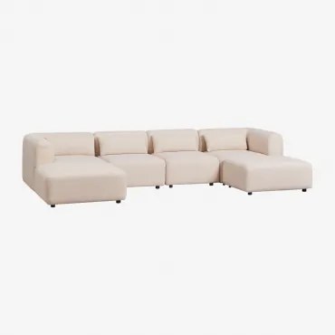 Sofa Modułowy Z Lewym Szezlongiem, 4 Częściowy Z Pufą Fogler Tkanina Baranek Boucle Kremowy Beż - Sklum