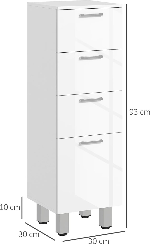 Kleankin szafka łazienkowa biała z 4 szufladami elegancka z płyty wiórowej Biały 30D x 30S x 93W cm | Aosom PL