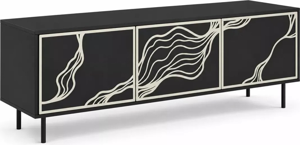 Szafka RTV Gambia 161 cm – nowoczesna, glamour, 3 drzwi, metalowe nóżki