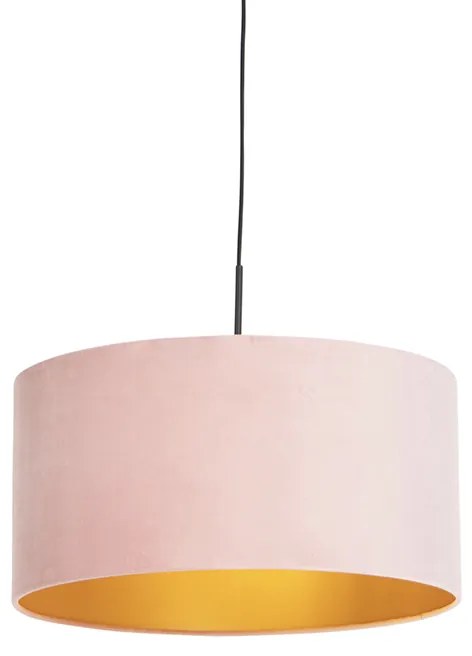 Lampa wisząca z różowym aksamitnym kloszem ze złotem 50 cm - CombiWiejski/ Rustykalny / Vintage Oswietlenie wewnetrzne
