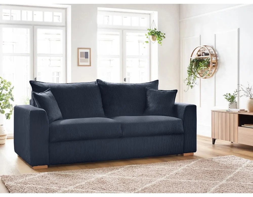 Ciemnoniebieska sztruksowa rozkładana sofa 225 cm Augustin – Bobochic Paris