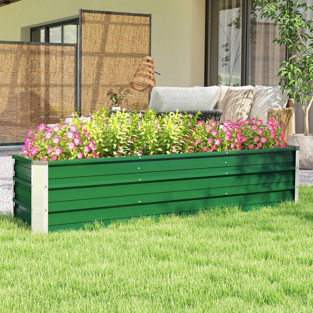 Outsunny Stalowa Donica Ogrodowa z 3 Obszarami Zielona 183x47x40cm Prosty Montaż z Otwartym Dołem | Aosom PL