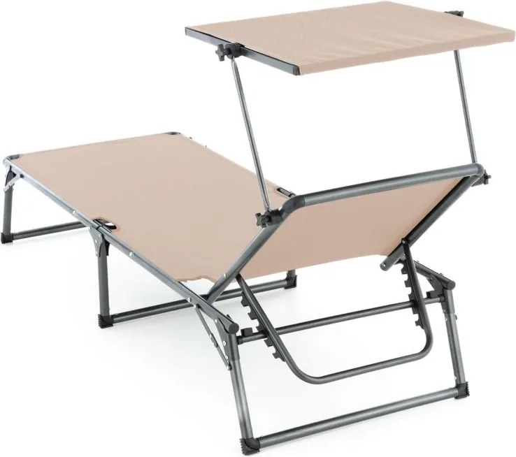 Leżak składany DIVERO z daszkiem, XXL, beżowy