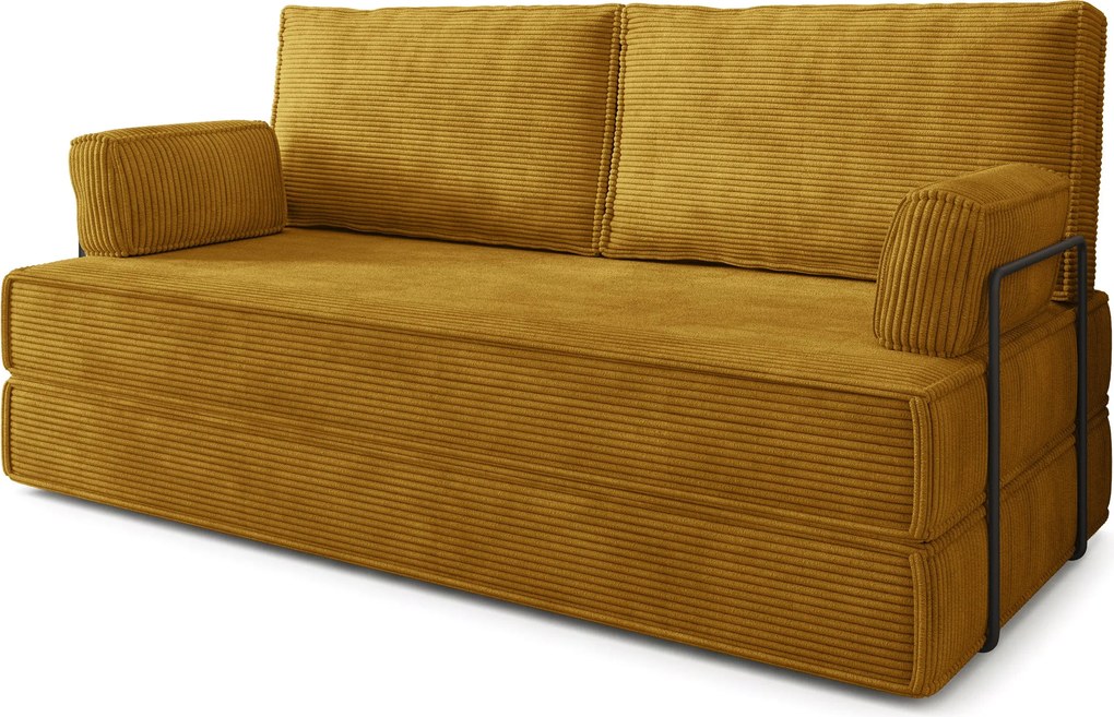 Masseno Sofa piankowa SILAR z funkcją spania, Kanapa z pianki do salonu, Bezmontażowa, Tkanina sztruksowa – Żółty POSO 01