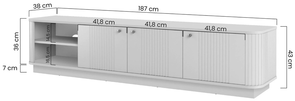 Szafka RTV Vesper 3D 187 cm na cokole - kaszmir / orzech / czarne uchwyty