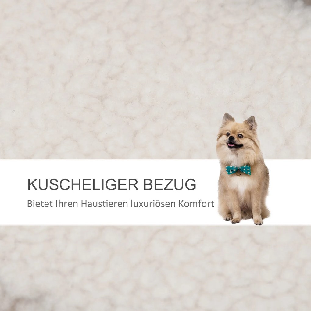 Drabinka dla Zwierząt z Piłeczką i Drapakiem PawHut, 4-stopniowa, Pluszowa i Trwała, Biała, Idealna dla Małych i Starszych Zwierząt, 60x40x64 cm