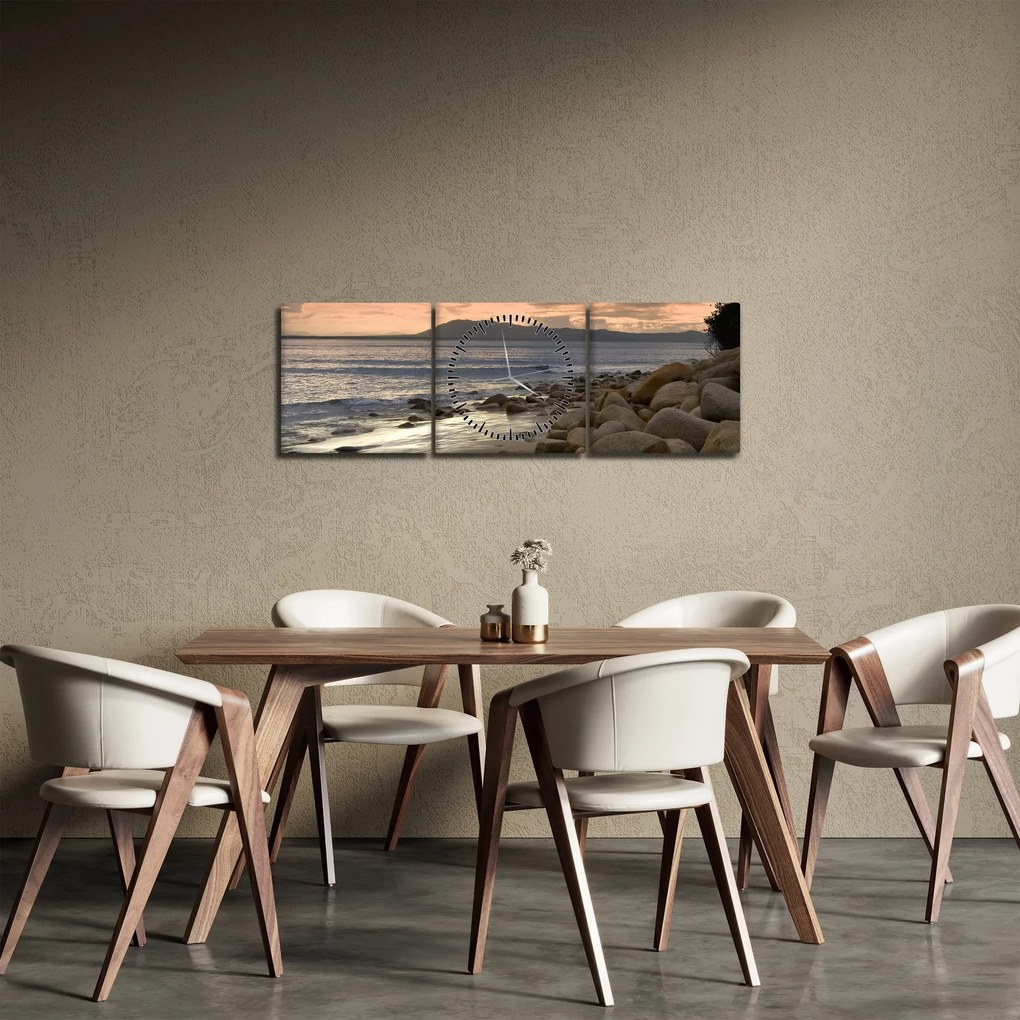 Obraz - Morze i góry (z zegarem) (90x30 cm)