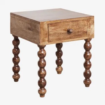 Prostokątna Szafka Nocna 45x50 Cm Z Drewna Mango Tessaia Ciemny Drewniany Uchwyt - Sklum