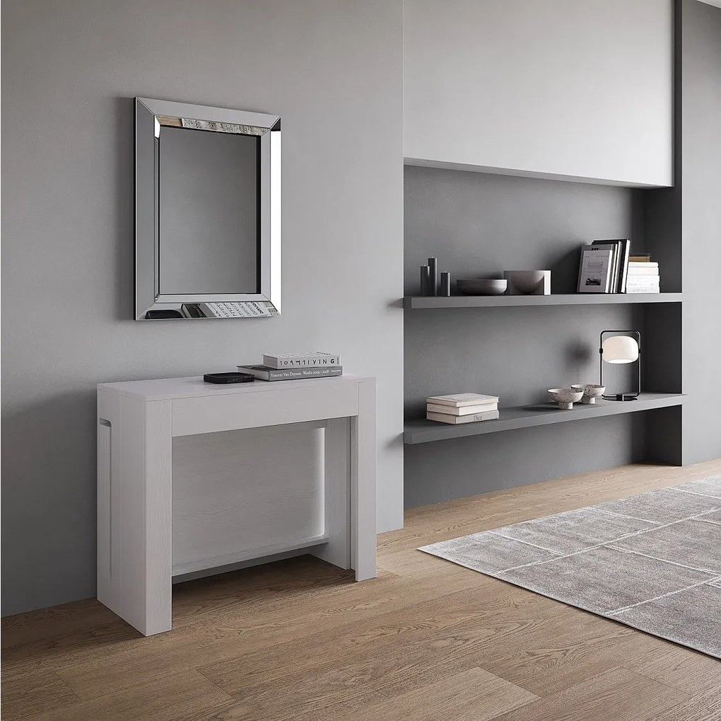 Konsola rozkładana 90x42/302 cm Evolve Frassino biała wewnętrzne przedłużenia