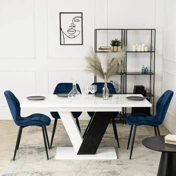 Krzesło Tapicerowane do Jadalni LUCKY Granatowe Welurowe Nowoczesne Loft