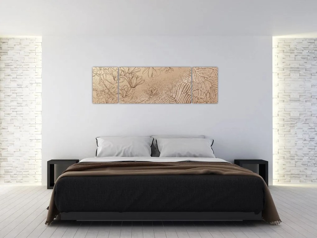 Obraz - Rysowane kwiaty (170x50 cm)