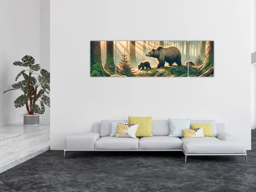 Obraz - Niedźwiedzie w lesie (170x50 cm)