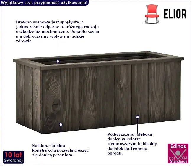 Ciemnoszara donica ogrodowa R9-G14