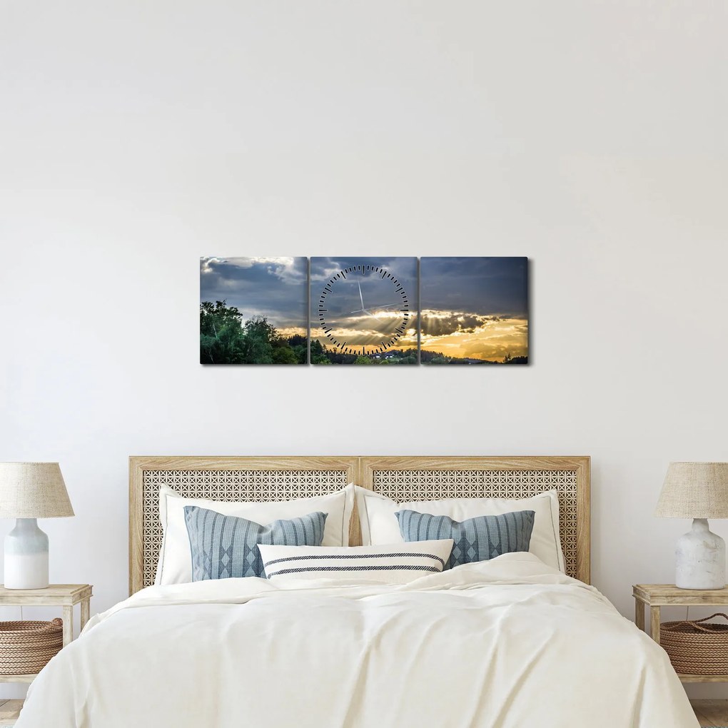 Obraz krajobraz z promieniami (z zegarem) (90x30 cm)