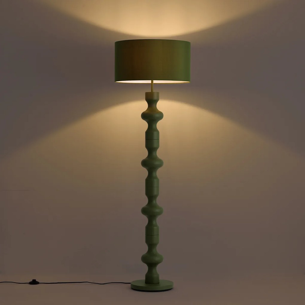 Retro Lampa Podłogowa Zielona z Abażurem z Tkaniny 160 cm - Captain